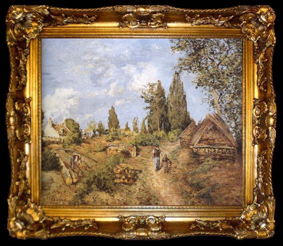 framed  Camille Pissarro Walking in the countryside on the road loggers, ta009-2